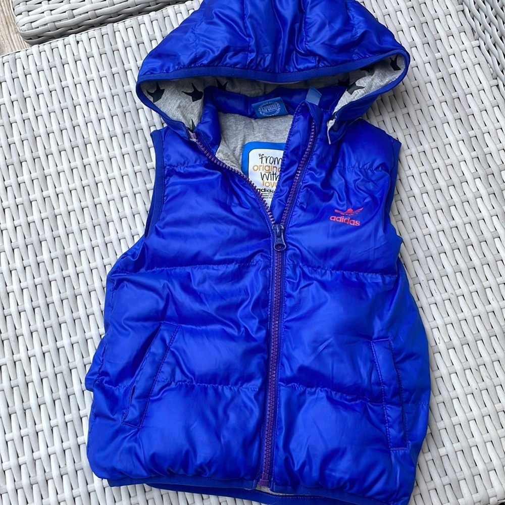 KIDS adidas Blue Hooded Puffer Vest Size 2T